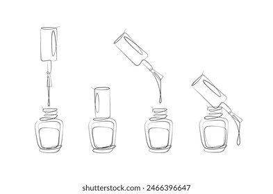 Nails polish bottles and brushes drawing in linear style on beige background