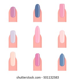 Nails polish manicure form. Nail colorful makeup set. Vector beauty design