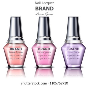 Nails polish product packaging Vector mock up. Realistic tubes set. place for text. pastel colors