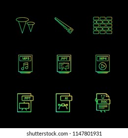 Nails  saw  bricks wall  mp3  audio file  ppt  power point file  mp4  video file  pptx  ai  doc  document  icon vector design  flat  collection style creative  icons