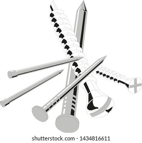 Nails and screws Vector illustration.