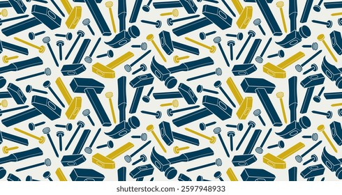 Nails seamless pattern, vector steel pins construction theme tiling background, work endless wallpaper.