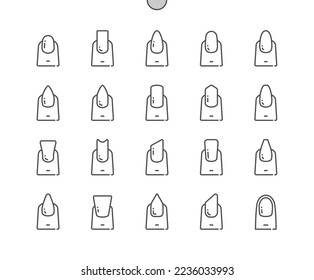 Nails shape. Female manicure. Fashion fingernails type trends. Beauty salon. Pixel Perfect Vector Thin Line Icons. Simple Minimal Pictogram