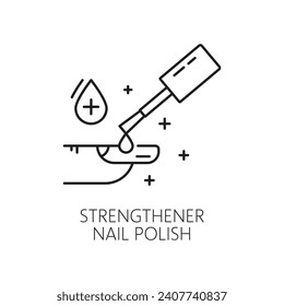 Nails strengthener polish icon for manicure service, hands care and fingernail beauty or treatment, line vector. Manicure and nail care outline pictogram of nail strengthening remedy for nails repair