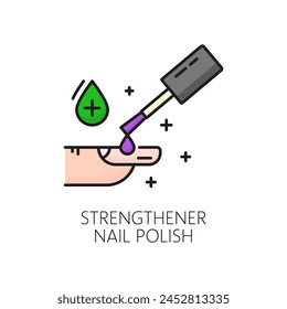 Nails strengthener polish and manicure color line icon for hands care, outline vector. Fingernail beauty or treatment and nail care line pictogram of nail strengthening remedy for nails repair