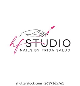 Nails studio logo featuring elegant nail polish, hand, or brush icons, ideal for beauty salons and nail artists. Chic, feminine, and symbolizing style, care, and professionalism.
