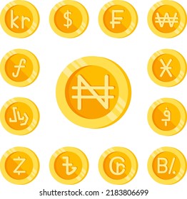 Naira, coin, money color icon in a collection with other items