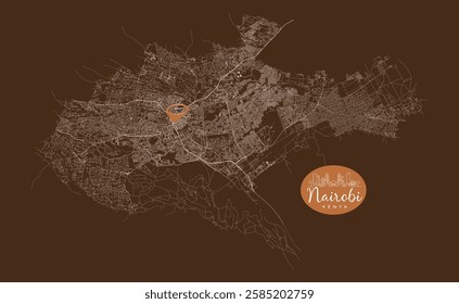 Nairobi capital city of Kenya,Urban Streets Roads Map with city center location pin, illustration vector element image 