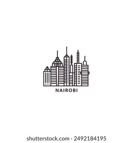 Nairobi cityscape skyline city panorama vector flat modern logo, icon. Kenya capital emblem idea with landmarks and building silhouettes. Isolated thin line black graphic