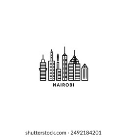 Nairobi cityscape skyline city panorama vector flat modern logo, icon. Kenya capital emblem idea with landmarks and building silhouettes. Isolated thin line black graphic