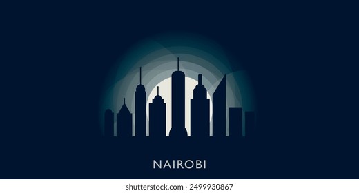 Nairobi cityscape skyline city panorama vector flat modern banner illustration. Kenya capital emblem idea with landmarks and building silhouettes at sunrise sunset night