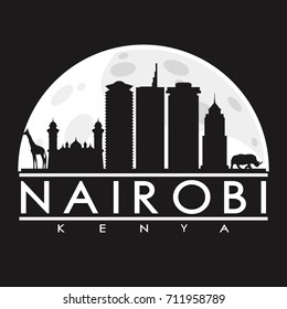 Nairobi Full Moon Night Skyline Silhouette Design City Vector Art