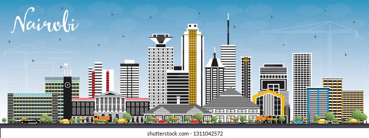 Nairobi Kenya City Skyline with Color Buildings and Blue Sky. Vector Illustration. Business Travel and Concept with Modern Architecture. Nairobi Cityscape with Landmarks. 