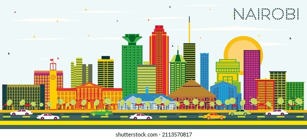 Nairobi Kenya City Skyline with Color Buildings and Blue Sky. Vector Illustration. Business Travel and Concept with Modern Architecture. Nairobi Cityscape with Landmarks. 