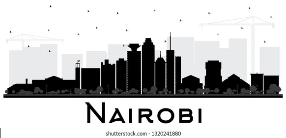 Nairobi Kenya City Skyline Silhouette with Black Buildings Isolated on White. Vector Illustration. Business Travel and Concept with Modern Architecture. Nairobi Cityscape with Landmarks. 