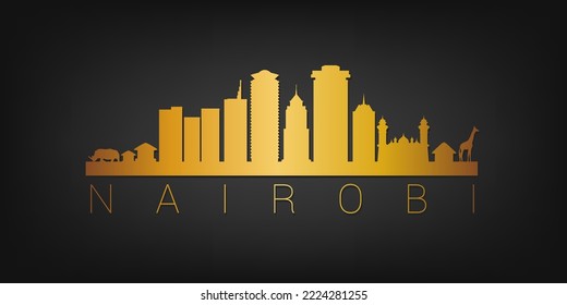 Nairobi, Kenya Gold Skyline City Silhouette Vector. Golden Design Luxury Style Icon Symbols. Travel and Tourism Famous Buildings.