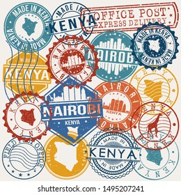 Nairobi Kenya Set of Stamps. Travel Stamp. Made In Product. Design Seals Old Style Insignia.