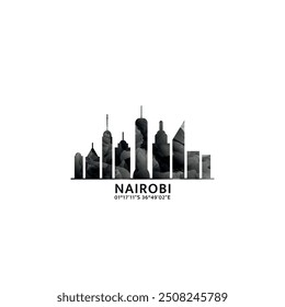 Nairobi panorama, vector badge, skyline logo and icon. Kenya capital city horizon logotype with landmarks and building silhouettes. Isolated foggy abstract gradient graphic