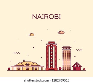 Nairobi skyline, Kenya. Trendy vector illustration, linear style