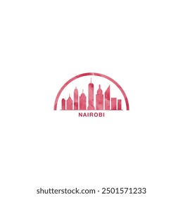 Nairobi watercolor skyline logo. Kenya capital city splatter, ornate, splash blob style city horizon graphic