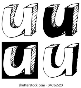 naive 3D alphabet, childlike hand drawn U