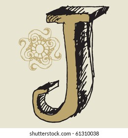 naive 3D alphabet, hand drawn letter J
