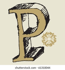 naive 3D alphabet, hand drawn letter P