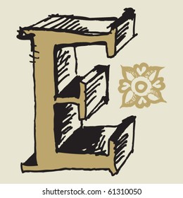 naive 3D alphabet, hand drawn letter E