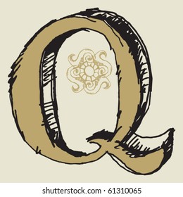 naive 3D alphabet, hand drawn letter Q