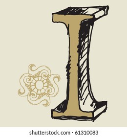 naive 3D alphabet, hand drawn letter I