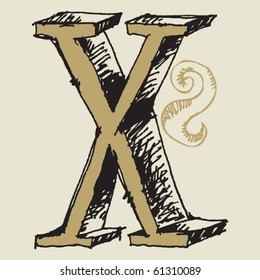 naive 3D alphabet, hand drawn letter X