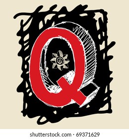 alfabeto 3D ingenuo, letra manuscrita Q