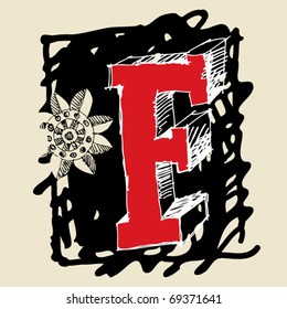 naive 3D alphabet, scribble letter F