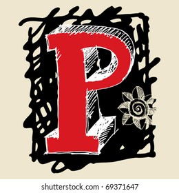 naive 3D alphabet, scribble letter P