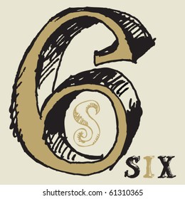 Naive 3D Numerals, Hand Drawn Number Six