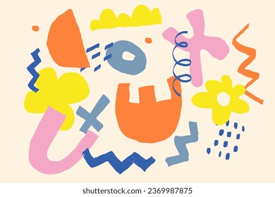 Naive abstract cute squiggle shapes prints. retro brutalist aesthetic circle oval wave pattern. Geometric design in trendy retro aesthetic. Swiss groovy vector design 