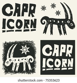 naive abstract horoscope, hand drawn sign of the zodiac capricorn