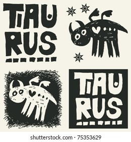 naive abstract horoscope, hand drawn sign of the zodiac taurus