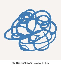 Naive abstrakte Form mit Bleistifttextur gezeichnet. Funkiges geometrisches Element, Kurven. Holzkohleschläge, chaotischer Charme.