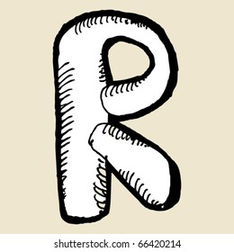 naive alphabet, hand drawn letter R