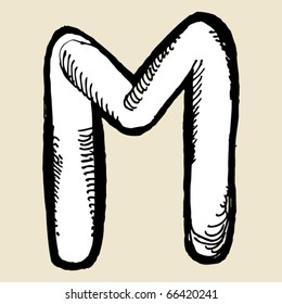 naive alphabet, hand drawn letter M