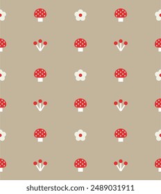 Naive amanita seamless pattern. Vector illustration.