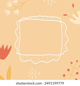 Naive background with frame. Autumn banner and invitation template with border and copy space. Vector flat illustration.