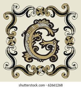 naive baroque alphabet, hand drawn letter G