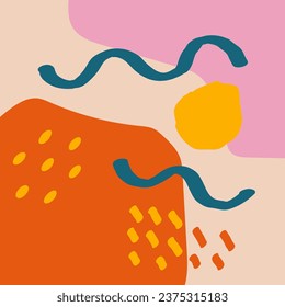 Naive brutalist poster print. Groovy circle oval rectangle typography in trendy retro 90s cartoon style. Vector illustration with wavy geometric design. Brutalism aesthetic