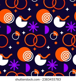 Naive brutalist poster seamless pattern. Groovy circle oval rectangle typography in trendy retro 90s cartoon style. Vector illustration with wavy geometric design. Brutalism aesthetic