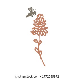 Naive carved doodle neutral flower motif icon. Cute rustic folk silhouette illustration clipart. Decorative hand carved lino unisex sticker. Isolated minimal gender neutral. Vector design element