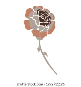 Naive carved doodle neutral flower motif icon. Cute rustic folk silhouette illustration clipart. Decorative hand carved lino unisex sticker. Isolated minimal gender neutral. Vector design element