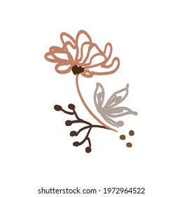 Naive carved doodle neutral flower motif icon. Cute rustic folk silhouette illustration clipart. Decorative hand carved lino unisex sticker. Isolated minimal gender neutral. Vector design element