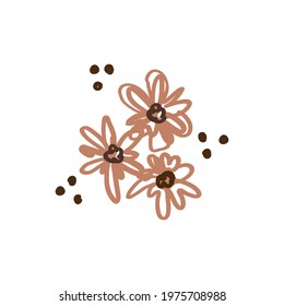 Naive carved doodle neutral flower motif icon. Cute rustic folk silhouette illustration clipart. Decorative hand carved lino unisex sticker. Isolated minimal gender neutral. Vector design element